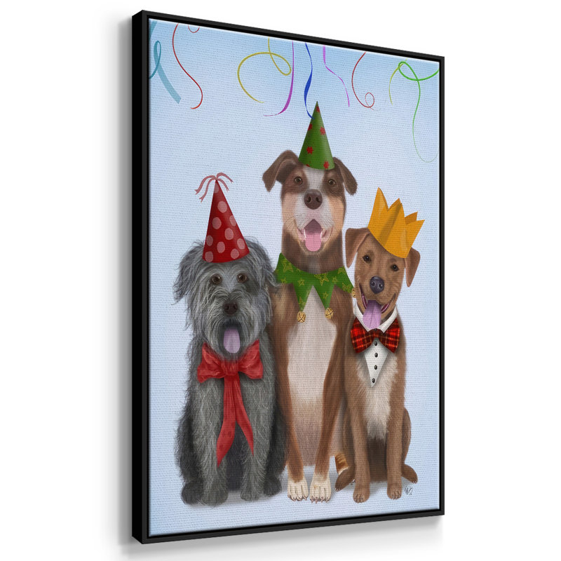 Christmas Party Mutts, toile tendue avec châssis, Noir, H 25 po x l 17 po x P 1,5 po
