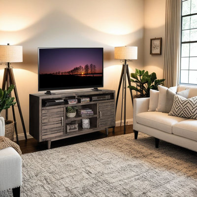 Meuble télé pour téléviseur de 70 po ou moins Hampden, sans assemblage, finition brun anthracite