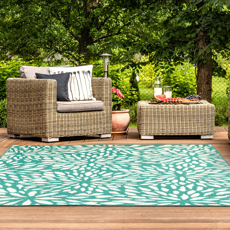 Tapis d'intérieur / extérieur floral Deltana, Rectangle 7 pi 10 po x 10 pi 10 po