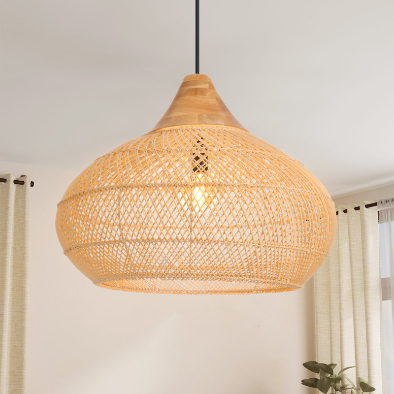 Natural Rattan Pendant Light for Kitchen Island, 17.72" H x 23.62" W x 23.62" D