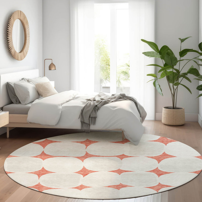 Premium Machine Washable Prisco Salmon Rug, Round 8'
