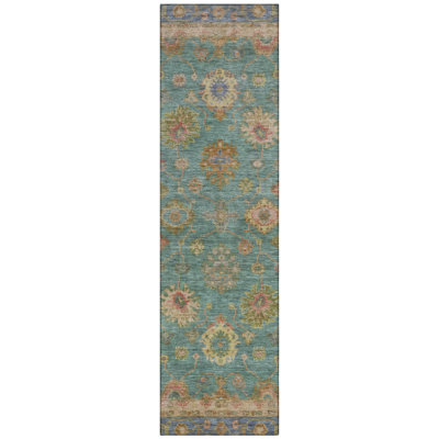 Machine Washable Indoor/Outdoor Xhevrie Teal Rug