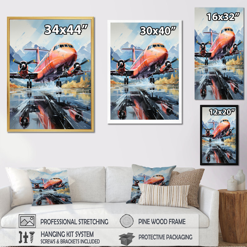 Engines Roaring Flight Takeoff sur impression sur toile, Cadre flottant doré, H 40 po x l 30 po x P 1,5 po