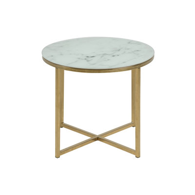 Alisma Round Side Table with Crystal Clear Marble Glass Top & Gold Legs
