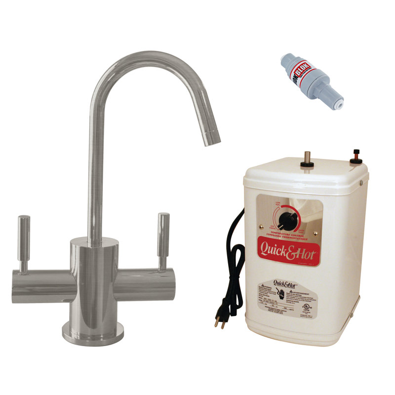 10" 2-Handle Hot and Cold Water Dispenser Faucet with Heating Tank, Satin Nickel
