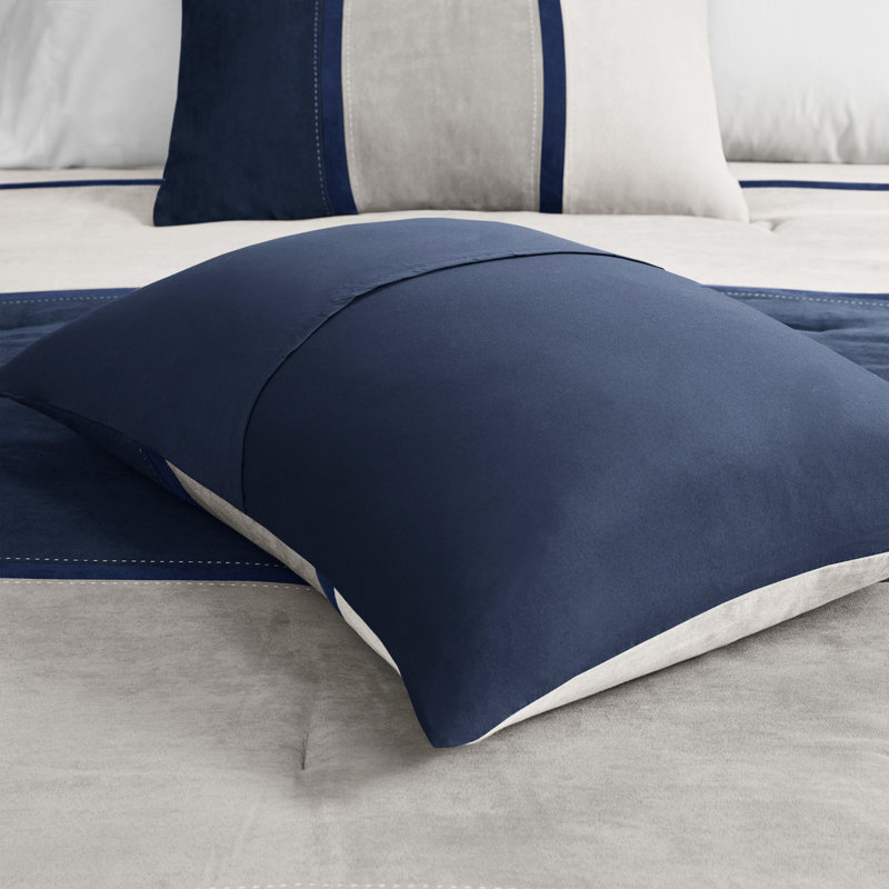 7 pièces en faux suède bleu - Très grand édredon moderne