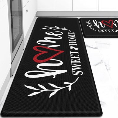 Happytrends Kitchen Mat Set – Black – 2-Piece, Cushioned Anti-Fatigue, Waterproof, Non-Slip, Standing Comfort, Kitchen/Office/Laundry Use
