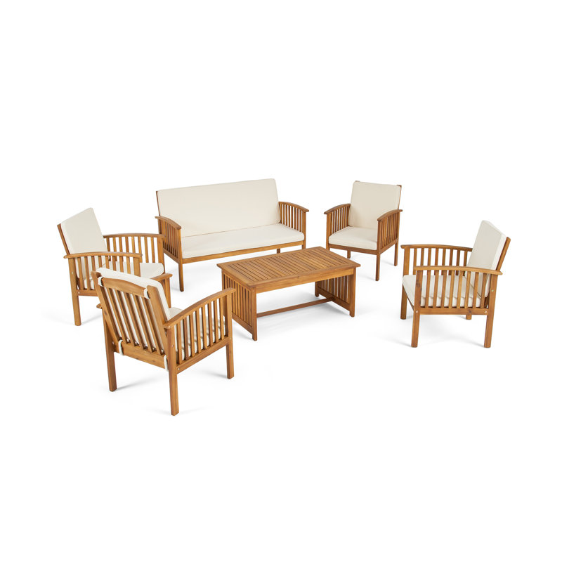 Brnovich Acacia 6 - Person Patio Conversation Set with Cushions, Brown Patina Frame / Cream Cushion