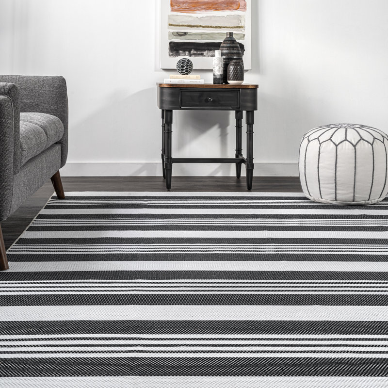 Lena SpinClean Machine Washable Striped Area Rug, Round 6'