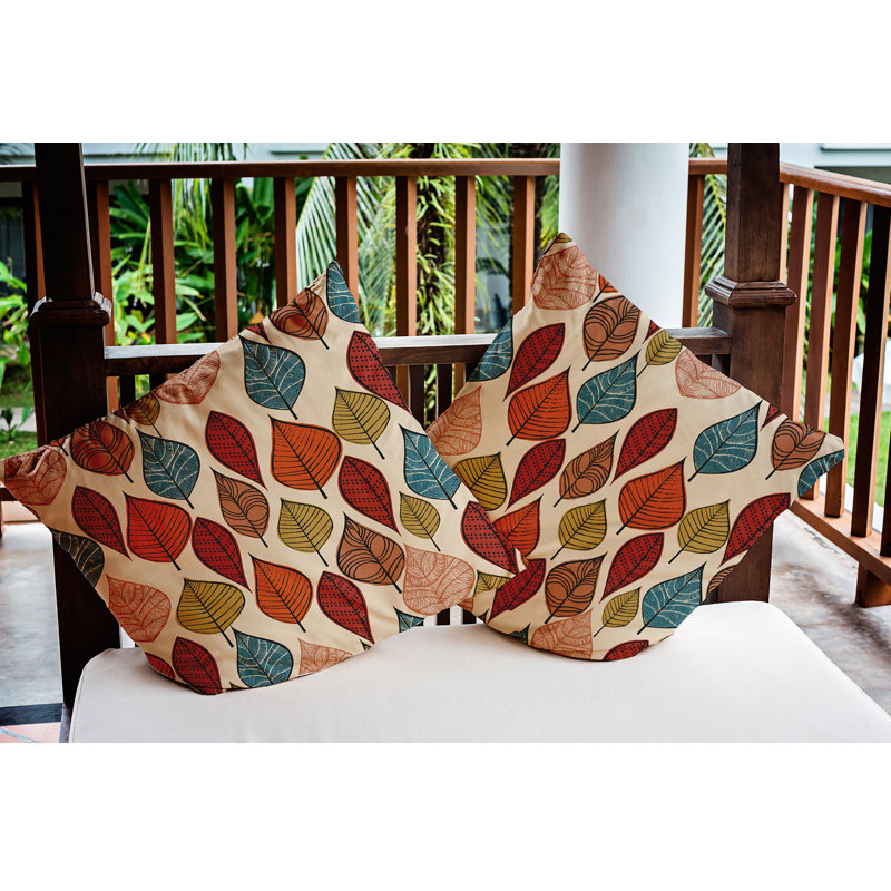Coussin décoratif intérieur / extérieur Autumn Leaves, Rouge / vert / brun, 20 po x 20 po