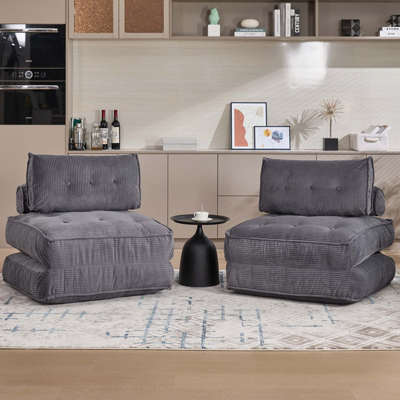 2-In-1 Corduroy Bean Bag Floor Sofa Bed(Set Of 2), Gray
