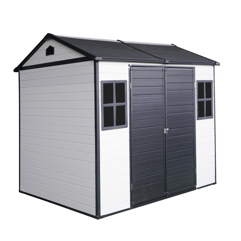 8X6 Ft Resin Shed For Garden, Patio - Waterproof With Sloping Roof & Two Windows Grey White 8*6 Ft Outdoor Storage Lockable Door Ventilation