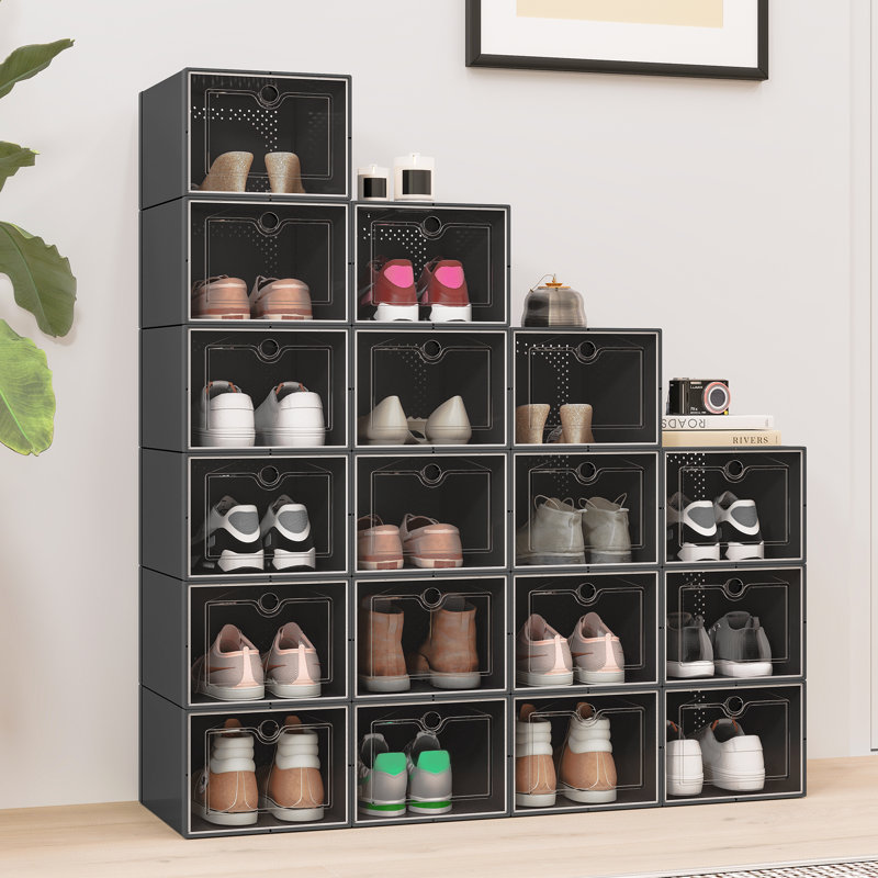 Large Size Stackable Shoe Storage Box, Black