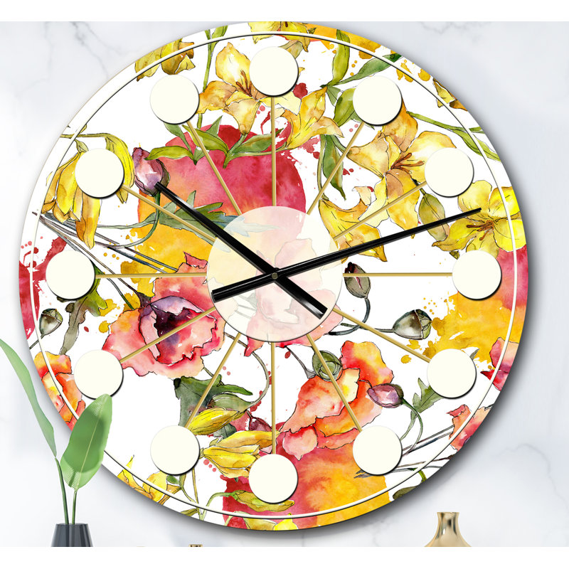 Horloge murale rétro style rétro coquelicots IV - Mid-Century, Surdimensionné