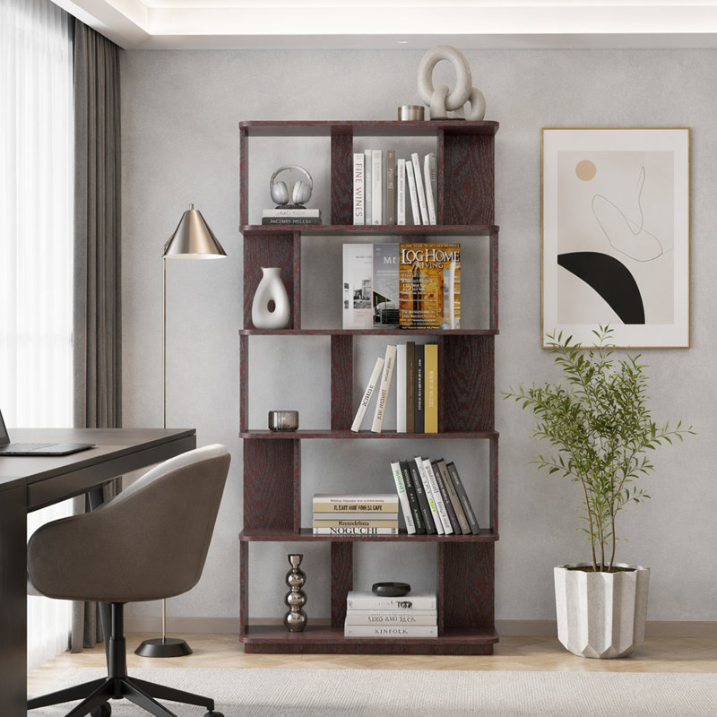 Shelves Bookcase, 64.56" H x 31.49" W x 9.84" D, Ox Blood Red