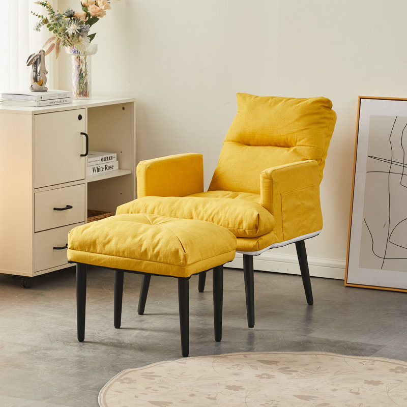 Nykeba Upholstered Accent Chair with Footstool, Yellow