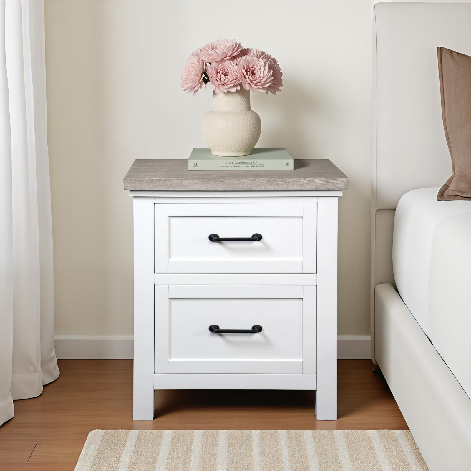 Kenya 2 - Drawer Nightstand, White/Gray