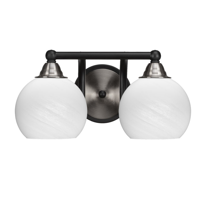Michell 2-Light Bath Bar, White Marble, Matte Black/Brushed Nickel