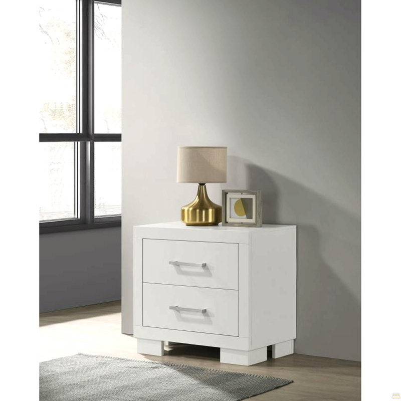 2 Drawers MDF Nightstand, Cream White