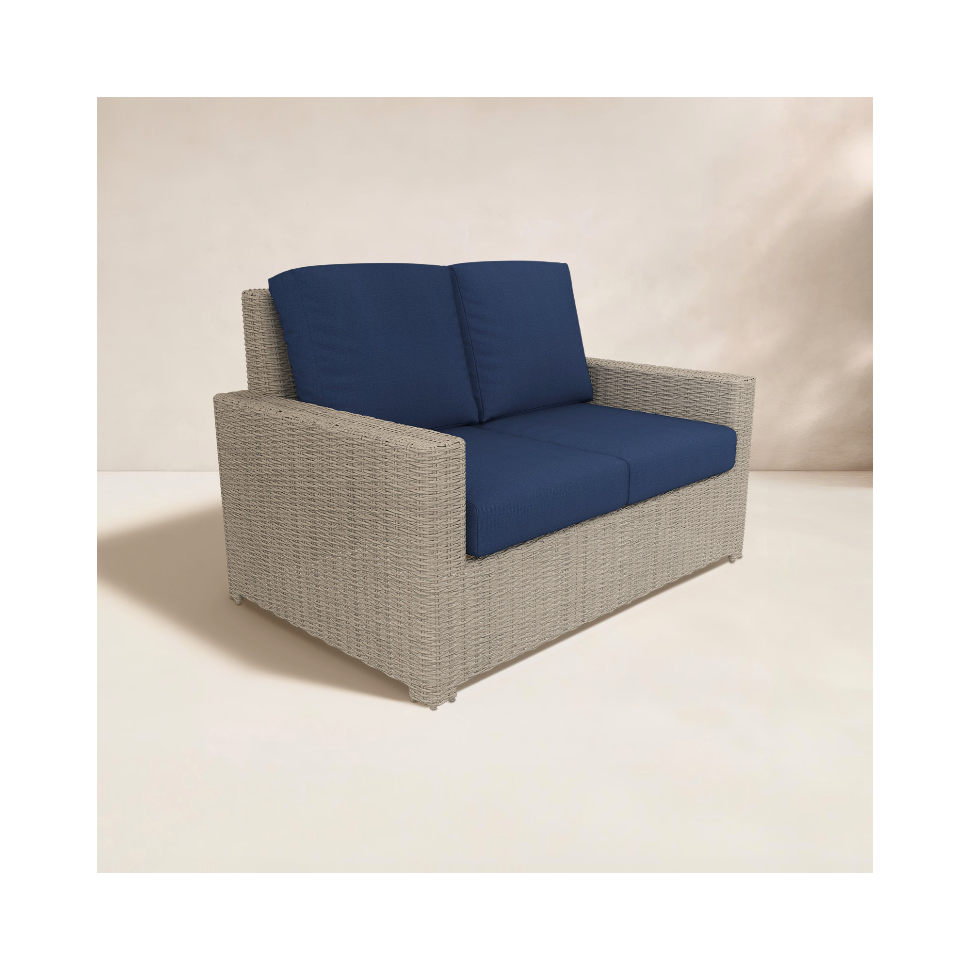 Outdoor Loveseat With Sunbrella Cushions, Canvas Navy