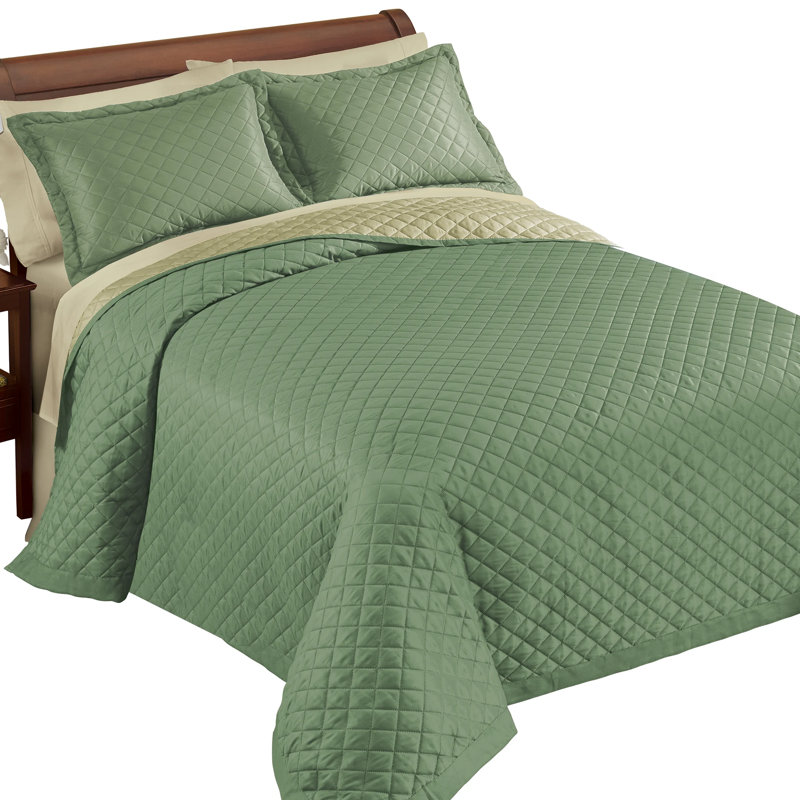 Twin Olive and Sage Reversible Quilted Bedspread Set