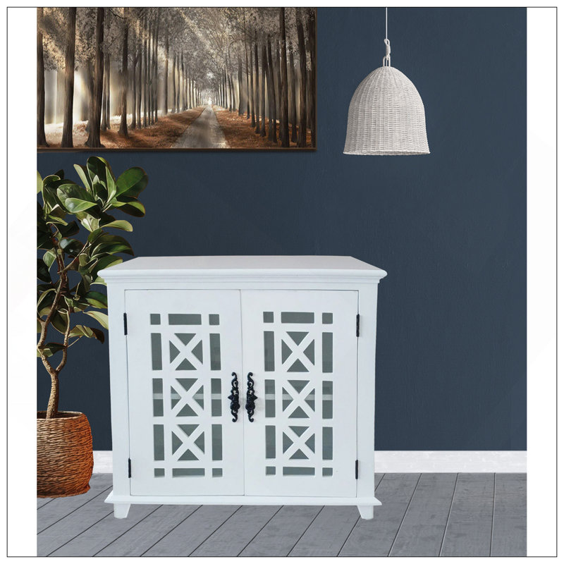 Armoire en bois massif avec porte et tablette en verre blanc Leroy