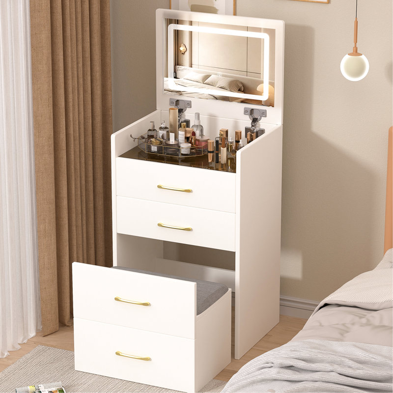 3 In 1 Bedroom Vanity , White With Spacious Storage, Drawers And Comfortable Stool Make Up Vanity, Dressing Table Drawers, Storage For Makeovers