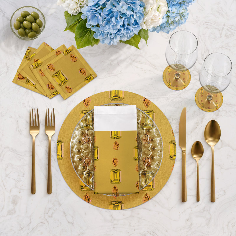 Gem Emeralds Vegan Leather Round Pebble Placemat