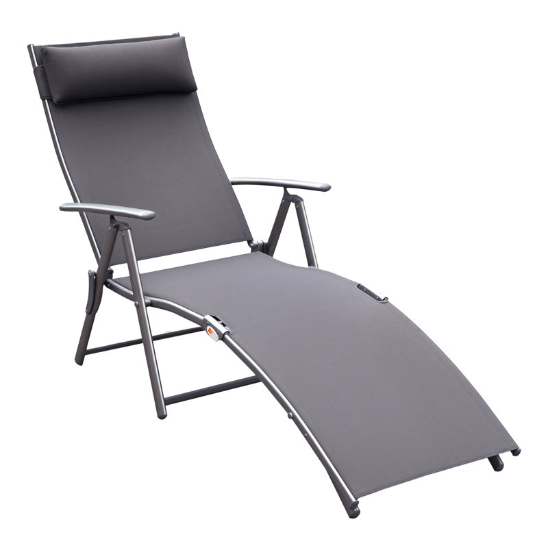 Chaise longue d'extérieur noire pliable en trois, portable et réglable à 7 positions avec coussin Gloria pour le camping et les bains de soleil à la plage ou près de la piscine