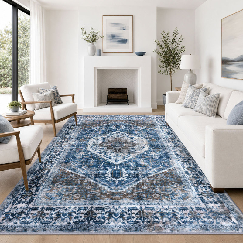 Tapis d'intérieur antidérapant Jodhveer, Rectangle 7' x 9'