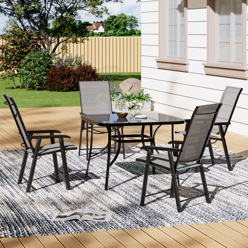 Aaronson 4 - Person Metal Patio Dining Set with Square Table