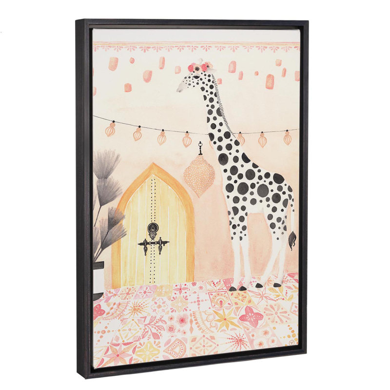 Girafe au Maroc, art encadré, H 26 po x l 18 po x P 1,5 po, Toile avec cadre noir patiné