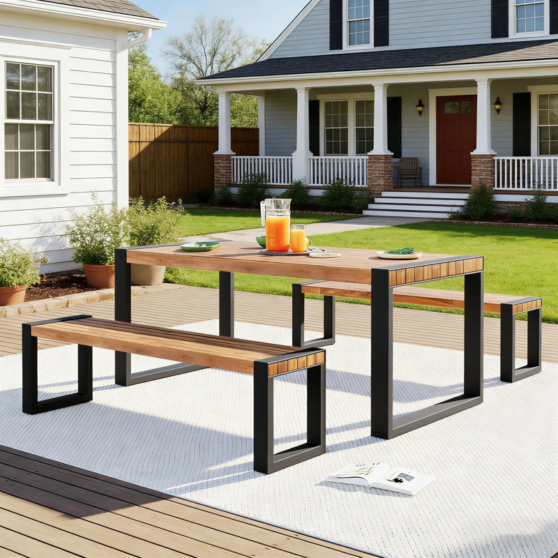 6 - Person Acacia Wood Patio Dining Set with Rectangular Table for Patio, Porch, Garden