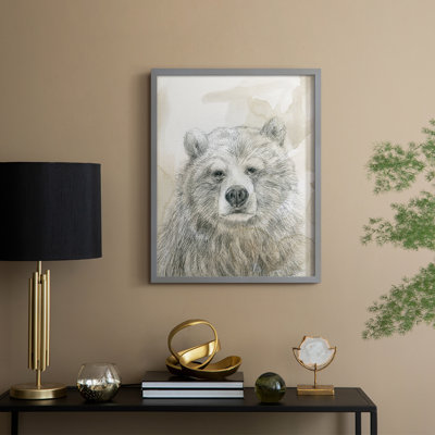 Woodland Sketch Bear Framed Print - Solid Wood