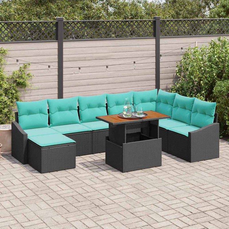Ensemble repas 9 pièces vidaXL Garden, Coussin bleu sarcelle / structure noire