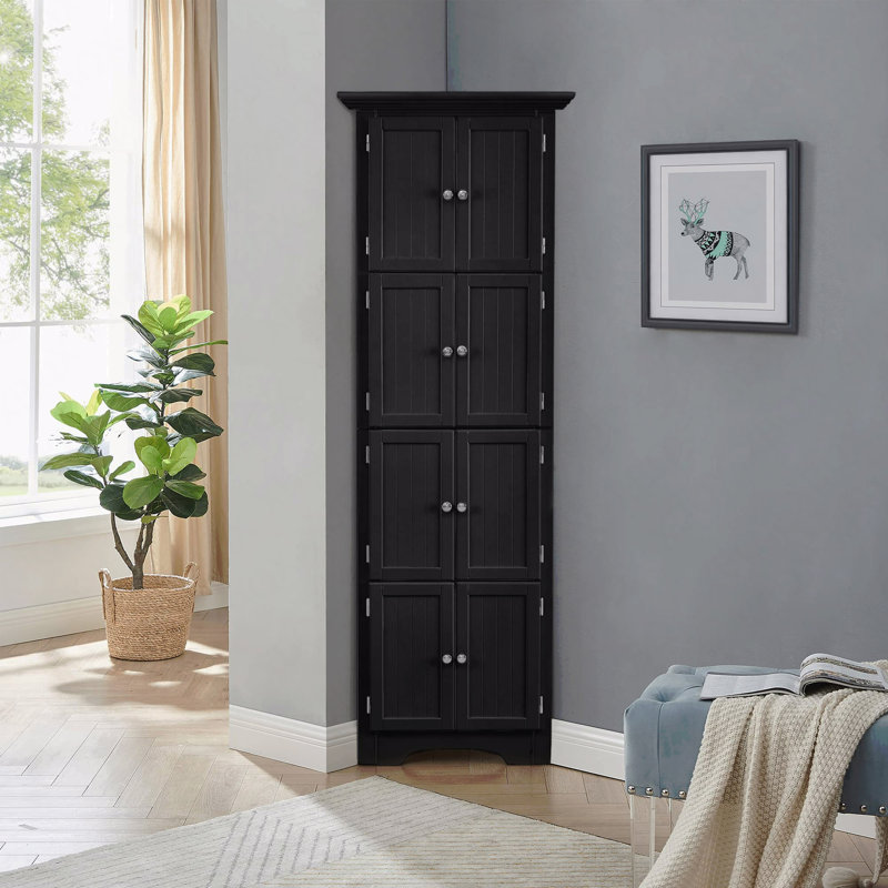 Tall Storage Cabinet With Doors And 4 Shelves, Black