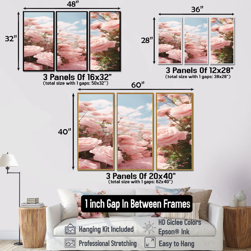 Duxbury - Ensemble d'impressions murales roses, Cadre flottant brun, H 32 po x l 48 po x P 1 po