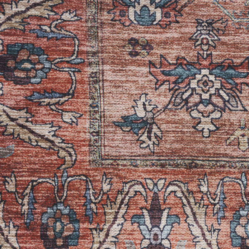 Tapis oriental en polyester tissé à la machine en rouge / noir, Tapis de couloir 2 pi x 6 pi