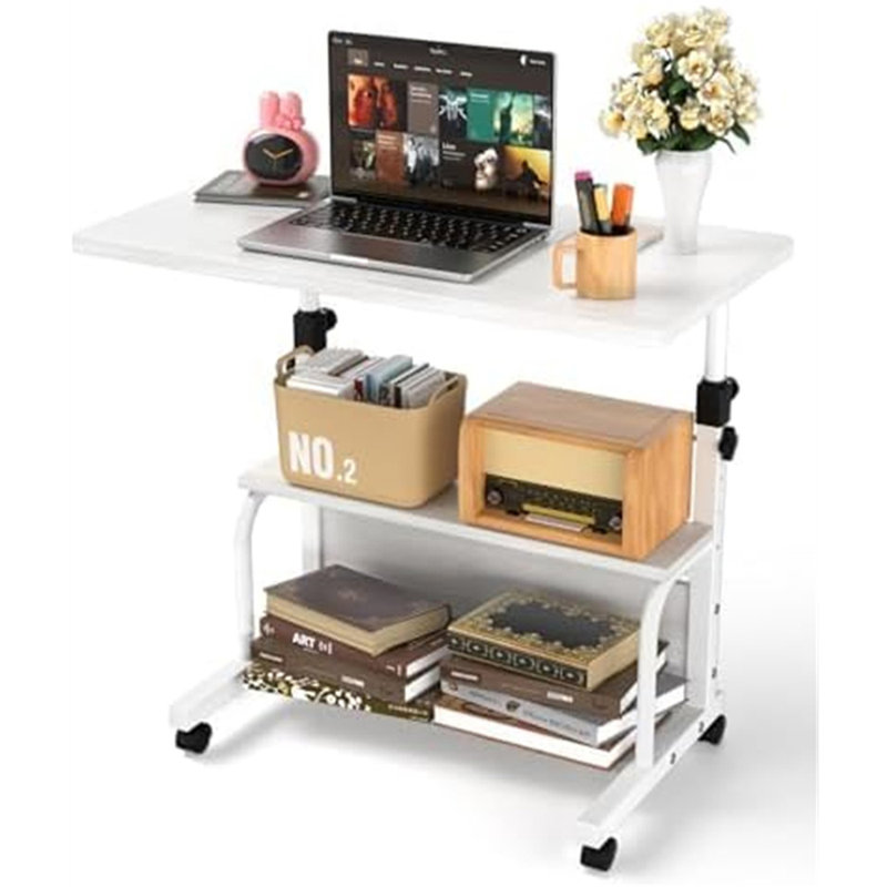 Bureau roulant portatif réglable avec tablettes de rangement