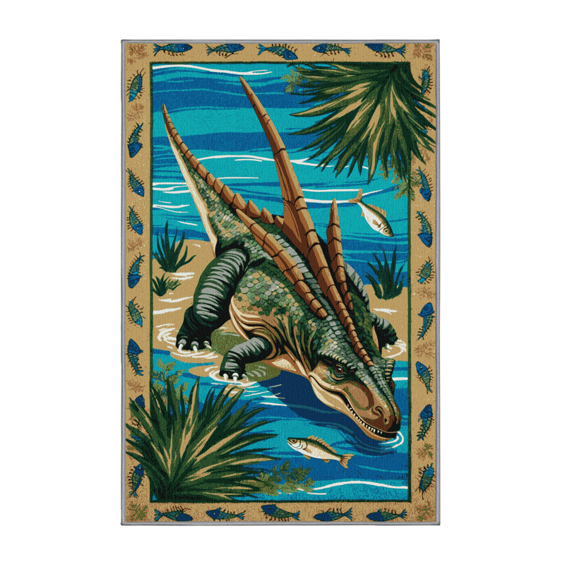 Tapis brun dinosaures lavable à la machine, Rectangle 2 pi x 3 pi