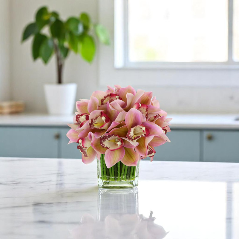 Orchidée Lehn dans un vase en verre, Rose clair