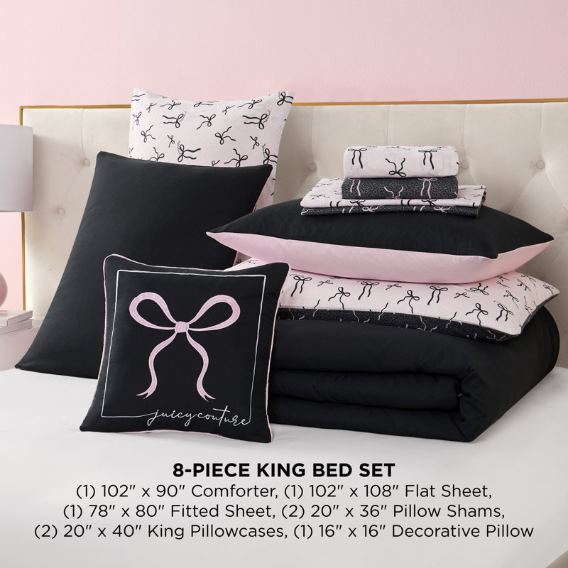 Juicy Couture Bows Solid Reversible Bed-in-a-Bag Comforter Set, King