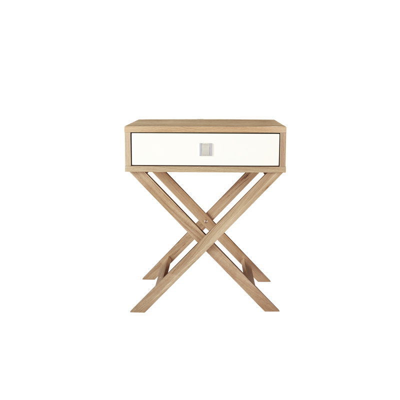 Bittoo Cross Legs End Table, White/Oak