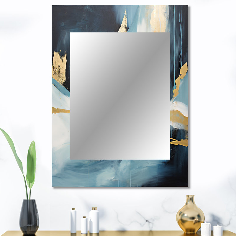 Gold and blue Abstract Expression 4 - Abstract Painting Unique Mirror, Modern Large Wall Mirror, Printed Metal Art, 40" x 30"