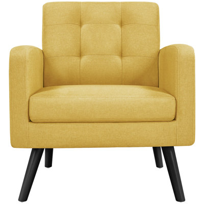 73cm Wide Tufted Polyester Armchair with Rubber Wooden Legs