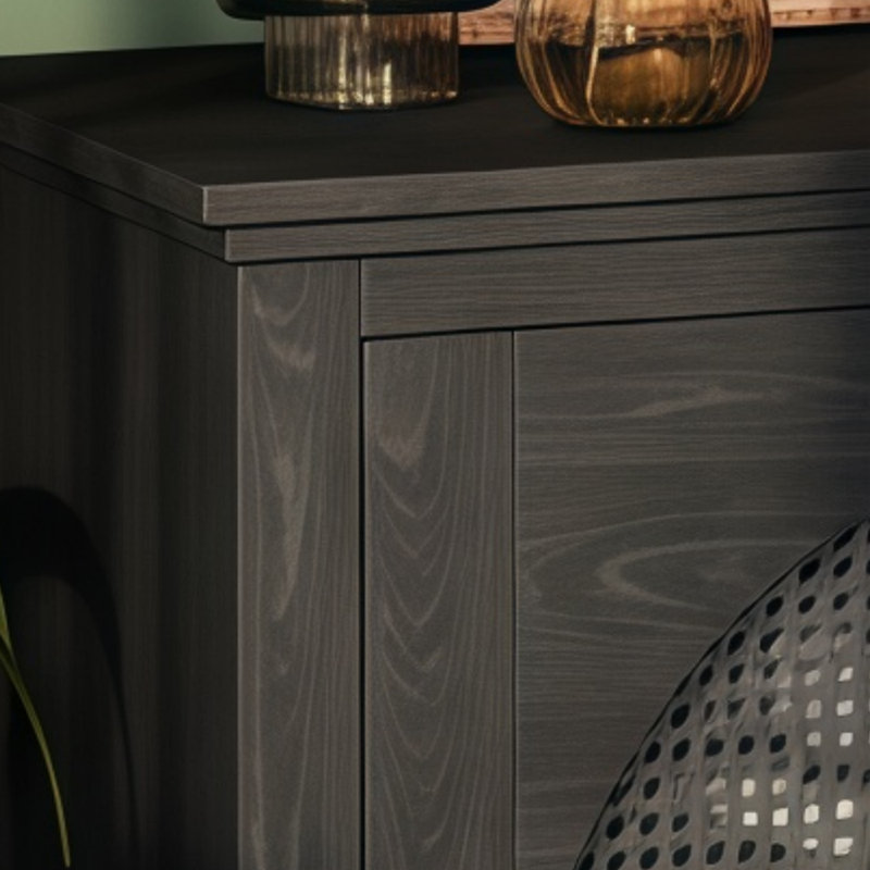 This Four-Door, Large-Capacity Sideboard Features Two Adjustable Shelves And A Black Textured Finish, Making It Both Practical And Aesthetically Pleasing.
