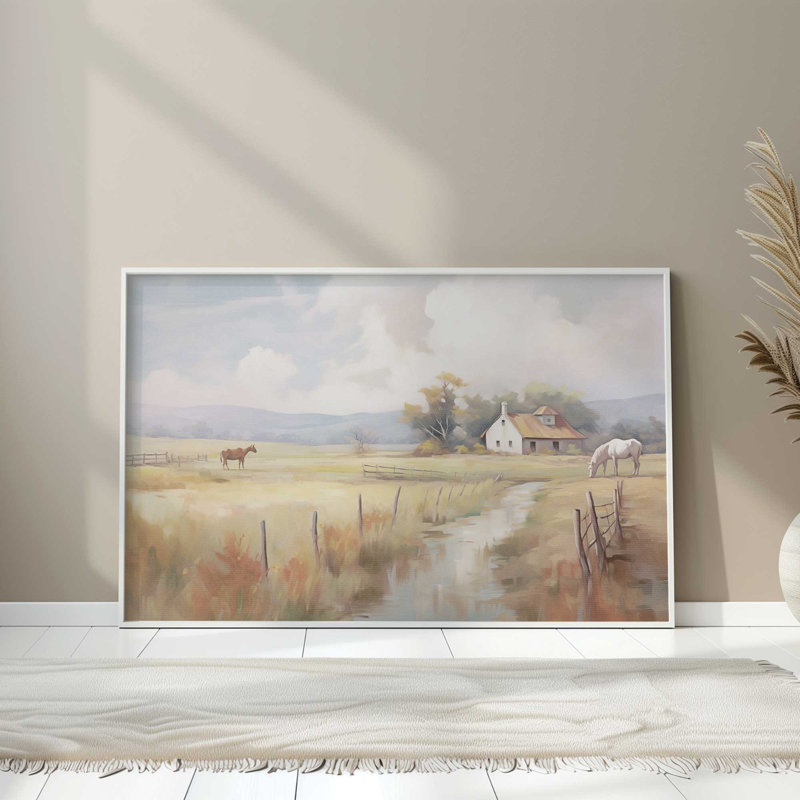 «Peaceful Farmhouse Meadow», reproduction encadrée, Rose poudre, H 12,25 po x l 15,25 po