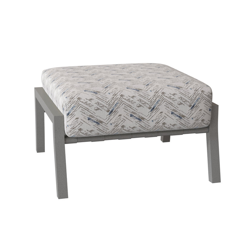 Cortland Outdoor Ottoman, Pewter Finish, Canvas Heather Beige Sunbrella® Canvas