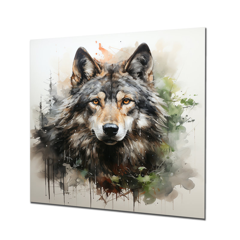 Solitude, loup, portrait II - loup, art mural en métal, H 16 po x l 16 po
