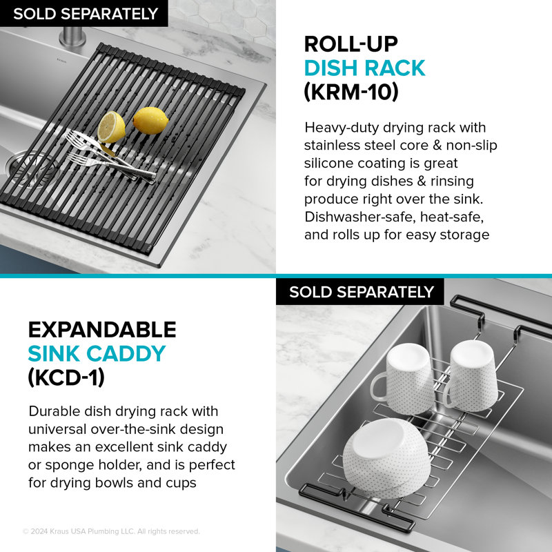 KRAUS Fairlane 18-Gauge Stainless Steel Kitchen Sink, 8" H x 33" L x 22" W, Single Bowl